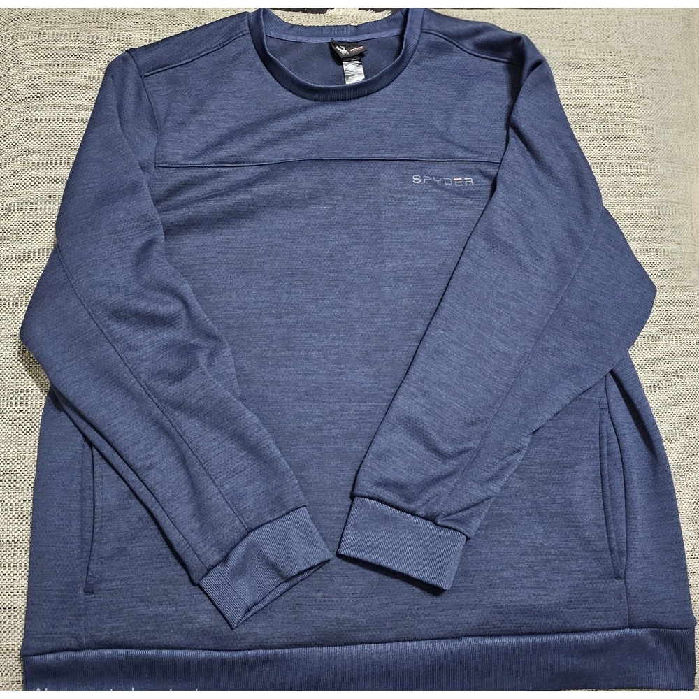 Spyder Active XXL Blue Pullover Sweatshirt Fleece Lined Crew Neck Pockets